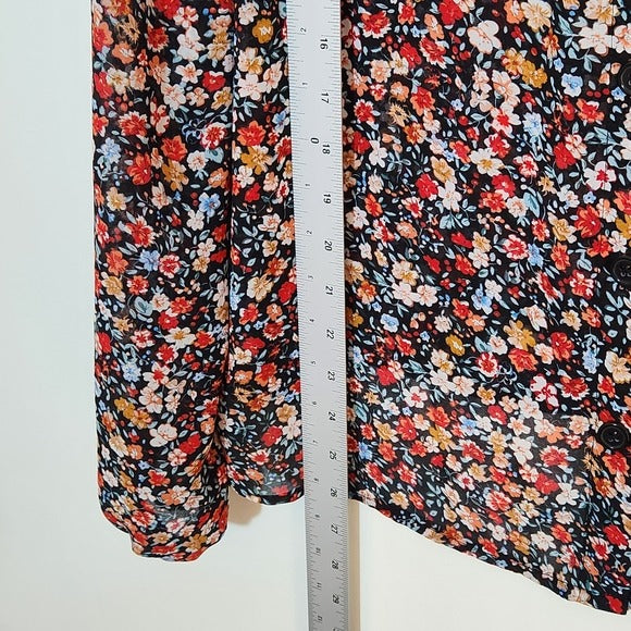 SHEIN Black Floral Button Down Blouse Size Medium