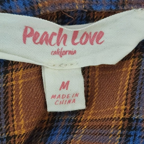 Peach Love Womens Brown Plaid Flannel Button-Up Size Medium