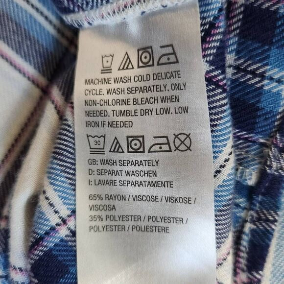Candace Cameron Bure Blue White Plaid Flannel Size XS Plaid Button Down Shirt