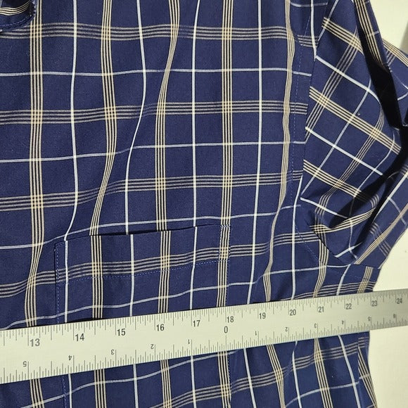 Roundtree & Yorke Navy Plaid Button Down Shirt Size Large Tall