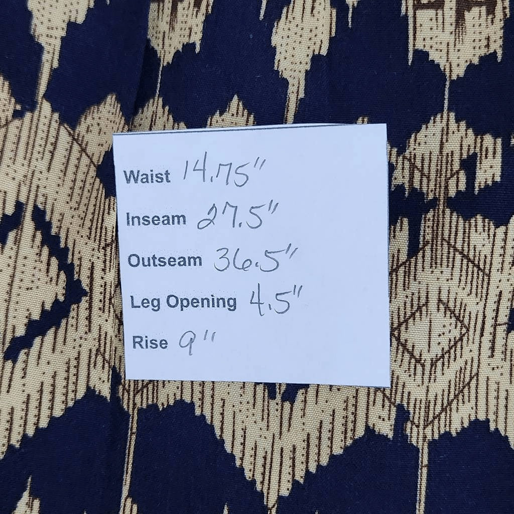 TCEC Navy and Tan Print Jogger Pants Size Medium Boho Joggers