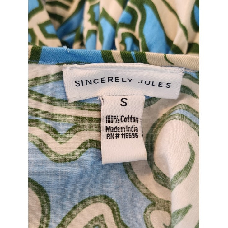 Sincerely Jules Blue and Cream Print Mini Dress Size Small Wedding Guest Dress