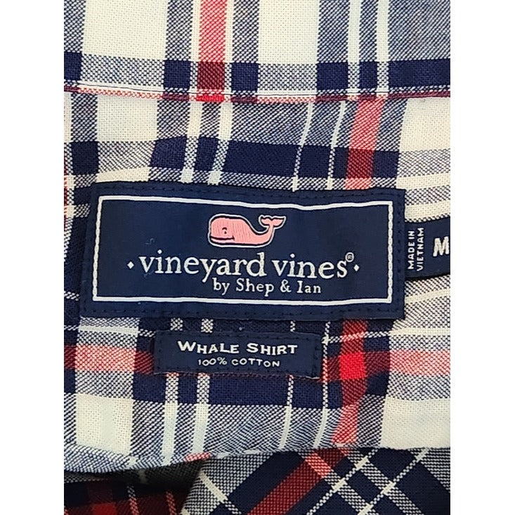 Vineyard Vines Red and Navy Plaid Button Down Shirt Size Medium