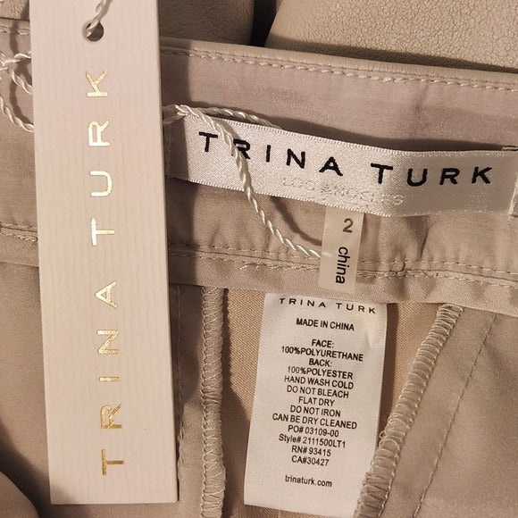 Trina Turk Oyster Gilded Faux Leather Capri Pants Size 2 NWT