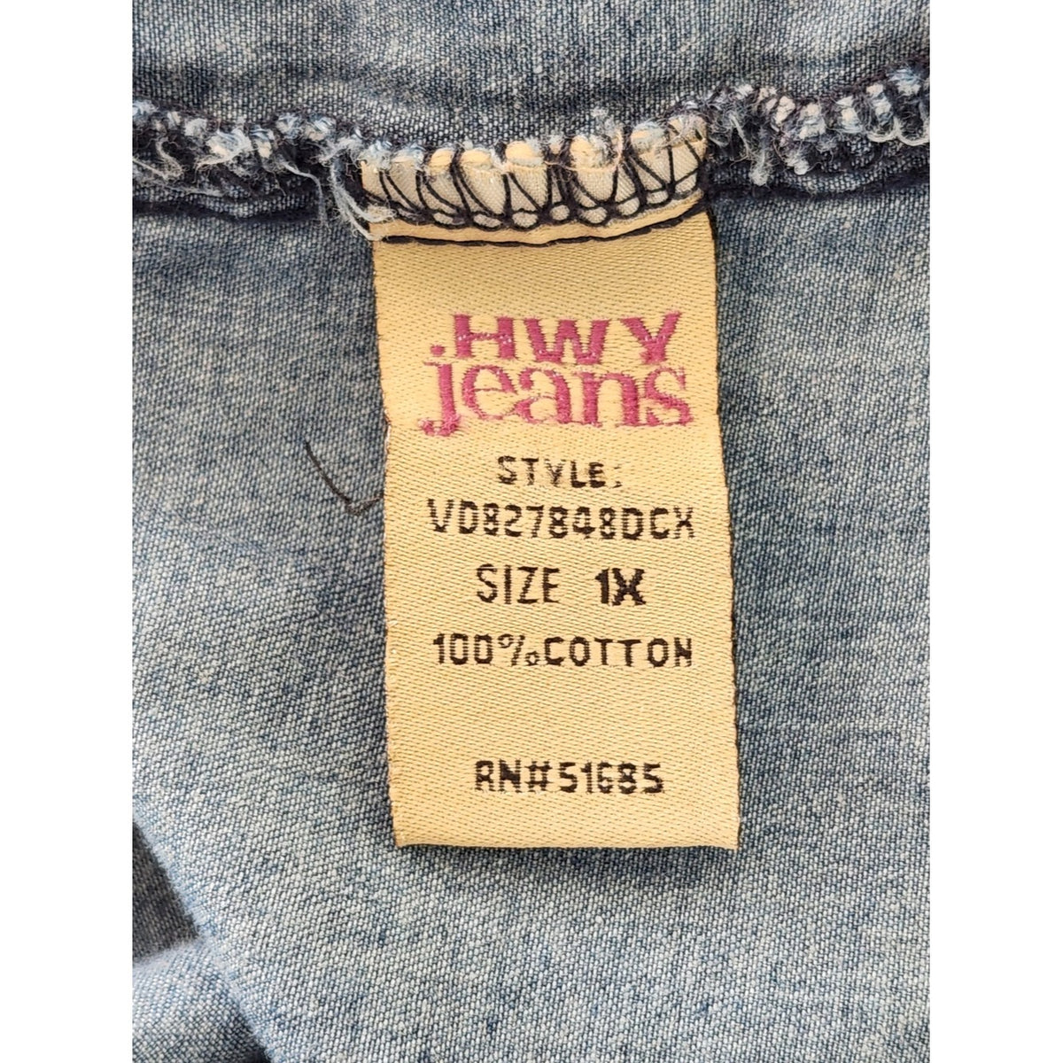 Highway Jeans Blue Chambray Button Up Boxy Shirt Size 1X Flaw