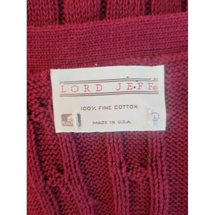 Lord Jeff Mens Burgundy Cable Knit Button Front Cardigan Sweater Size Large
