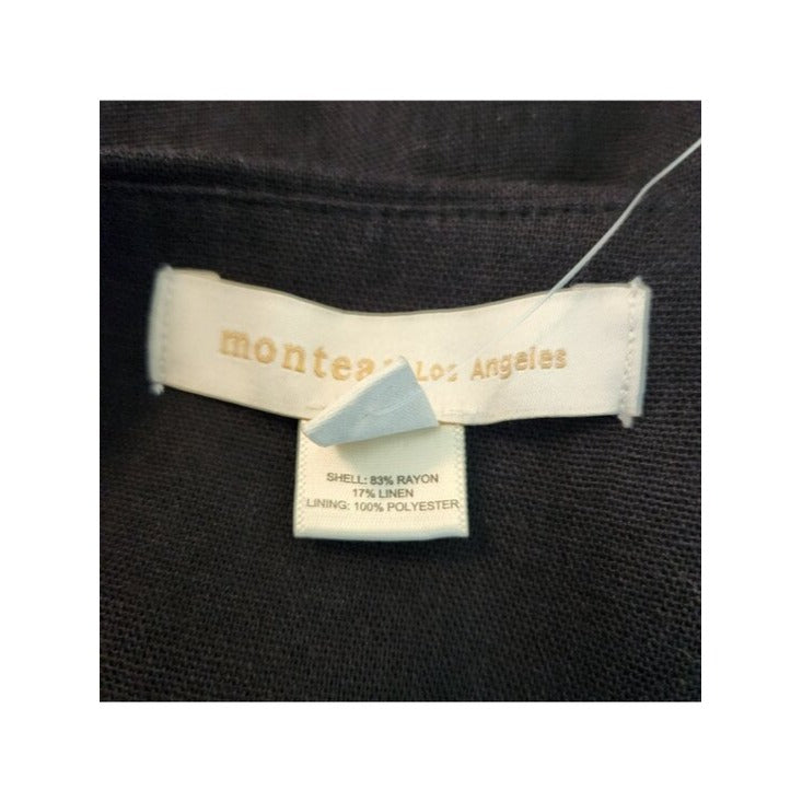Monteau Black Linen Blend Button-Up Vest Size Small NWT