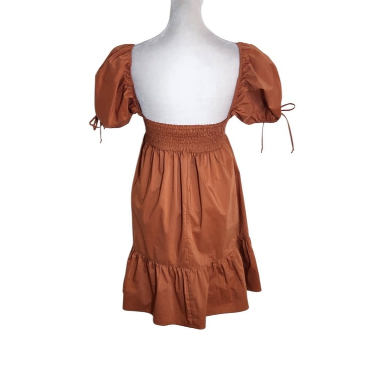 Olivaceous Terra Cotta Puffy Sleeve Mini Dress Size Small Wedding Guest Dress