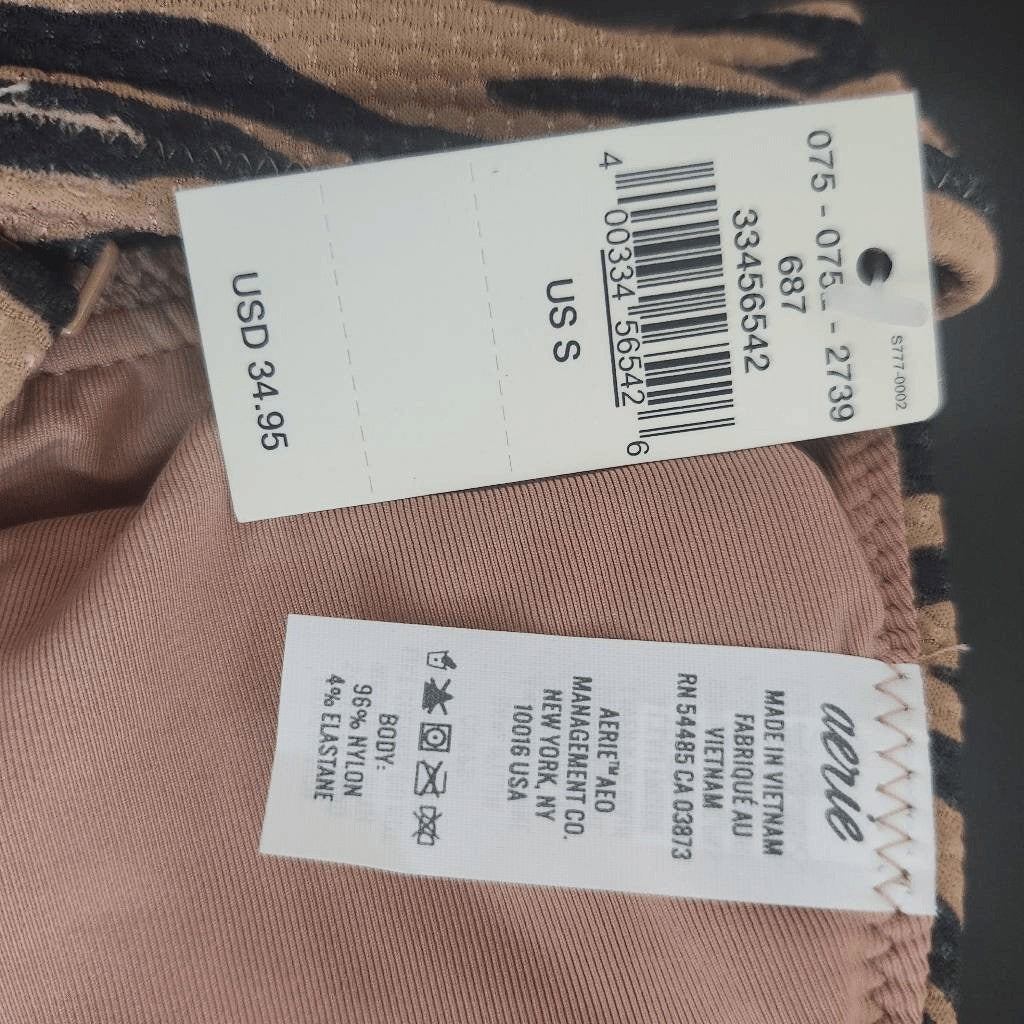 Aerie Tan and Black Tiger Print Bikini Top NWT Size Small Triangle Bikini Top