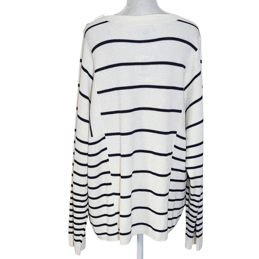 Nautica Black and Cream Stripe Sweater NWT Size XL Preppy Sweater