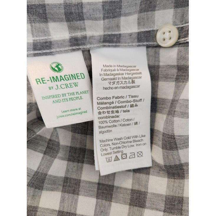 J. Crew Gray and White Gingham Check Button Down Shirt Size Large