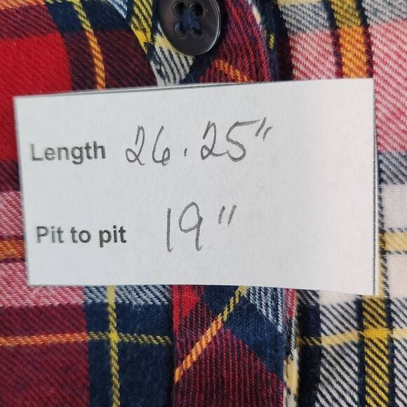 Tantrums Red and Navy Plaid Flannel Button Down Shirt Size Medium