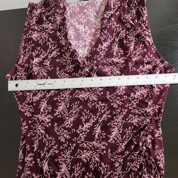41 Hawthorn Burgundy Floral Print Sleeveless Wrap-Look Top Size Large