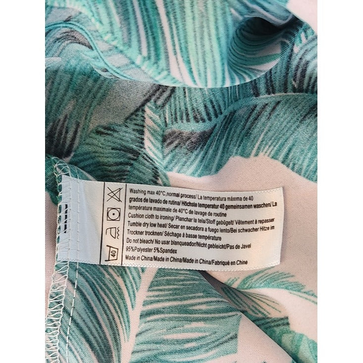 Green and Pink Tropical Palm Print Satin Pajama Set Size Large