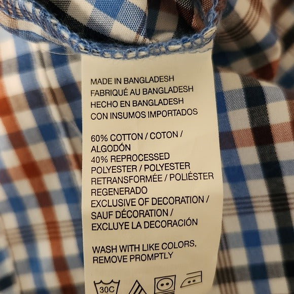 IZOD Mens Blue and Brown Plaid Button Down Shirt Size XXL
