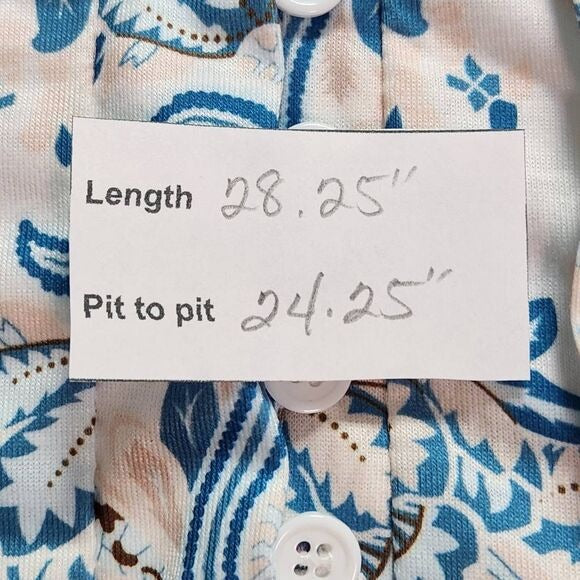 Blue and White Boho Print T-Shirt with Half-Button Style NWOT Size 4XL