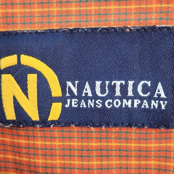 Nautica Orange Plaid Short Sleeve Button Down Shirt Size XL