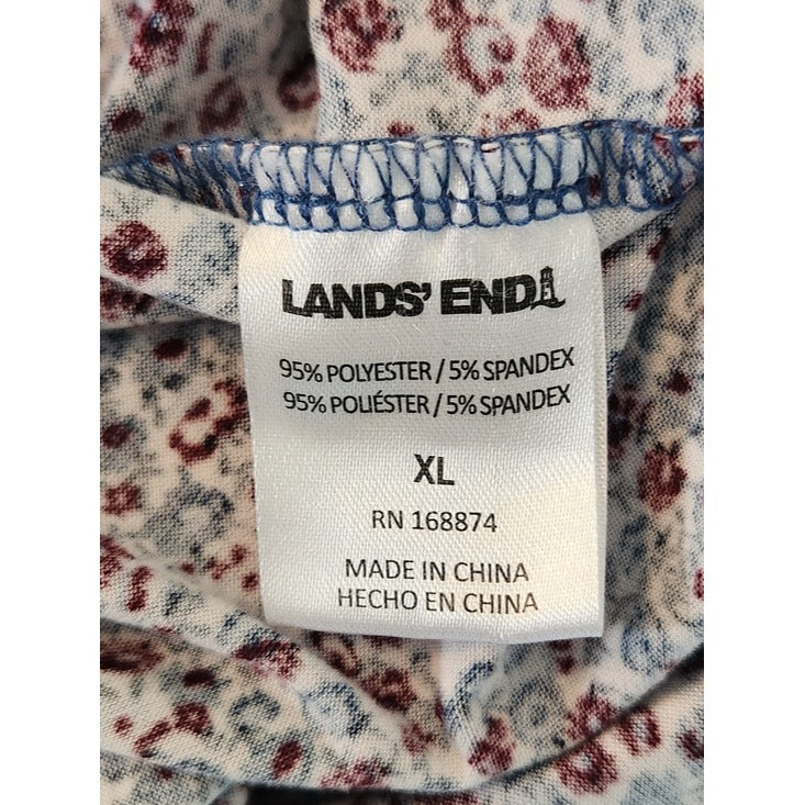 Lands' End Blue and Burgundy Floral Print Pajama Pants Size XL