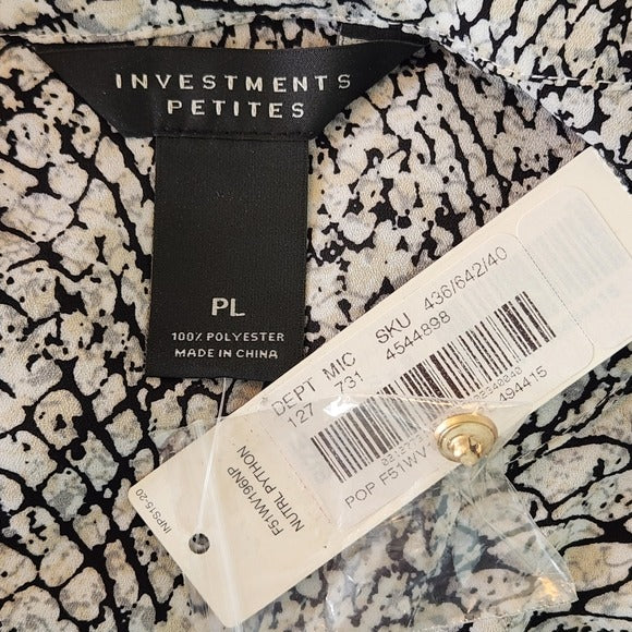 Investments Petites Black Snakeskin Print Blouse Size Petite Large NWT