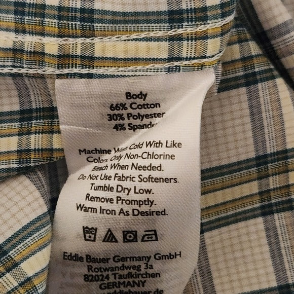 Eddie Bauer Green Plaid Button Down Shirt Size Tall Large