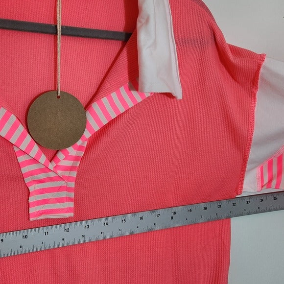 BiBi Pink and White Waffle Knit 3/4 Sleeve Top Size Medium NWT