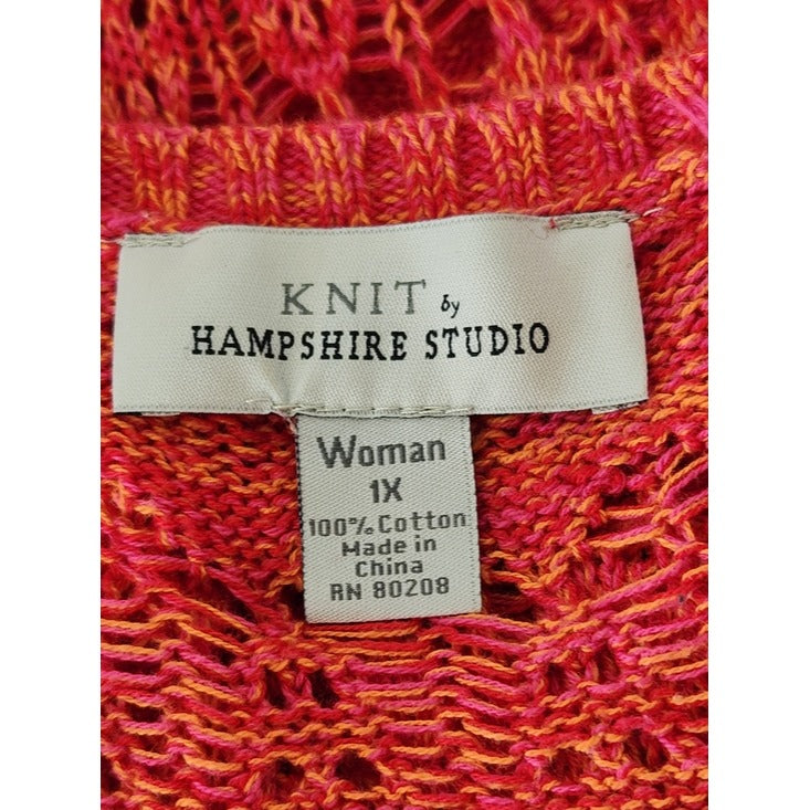 Knit by Hampshire Studio Coral and Orange Open Weave Tunic Sweater Size 1X