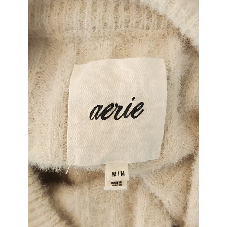 Aerie Cream Ribbed Fuzzy Sweater Size Medium