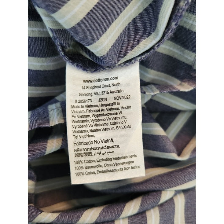 Cotton On Blue Stripe Cropped Dad Shirt Size Large NWT