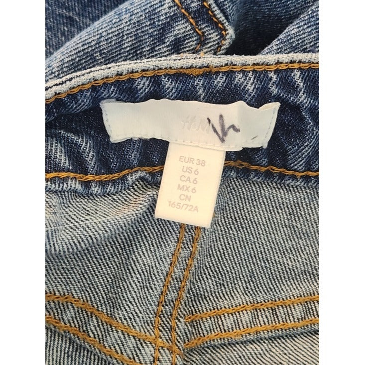 H&M Womens Button-Fly Distressed Straight Leg Jeans Size 6