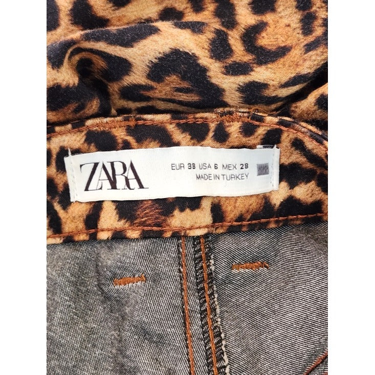 Zara Tan and Black Leopard Print Skinny Ankle Pants Size 6