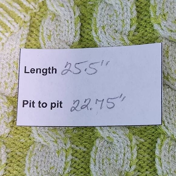 Lumiere Lime Green Cable Knit Sweater Size Large Bright Green Sweater