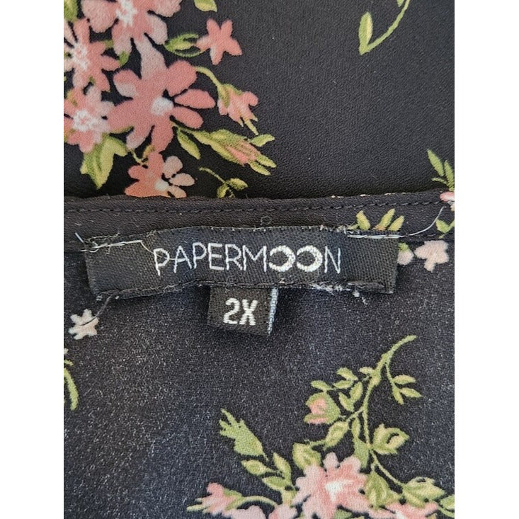 Papermoon Black and Pink Floral Print Blouse Size 2X