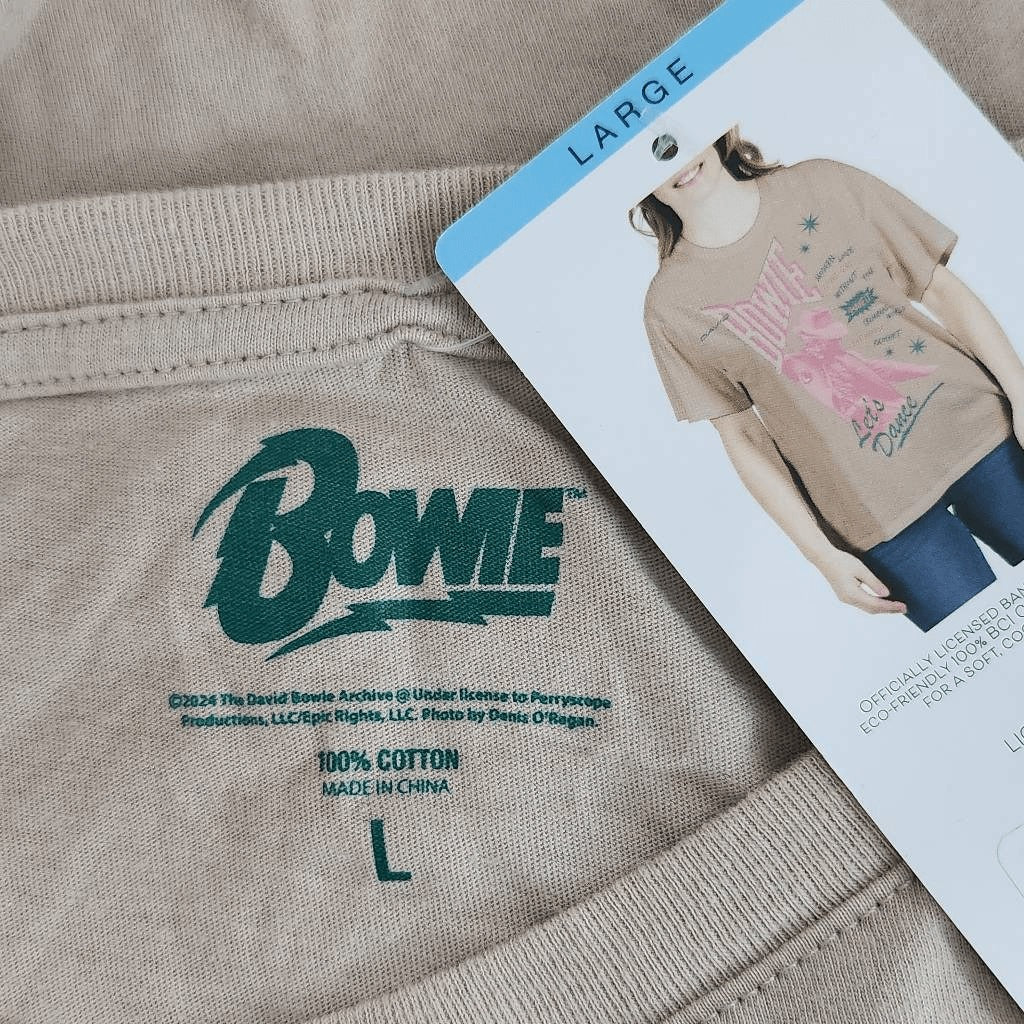 David Bowie T-Shirt NWT Size Large Tan Short Sleeve David Bowie Let's Dance Tee