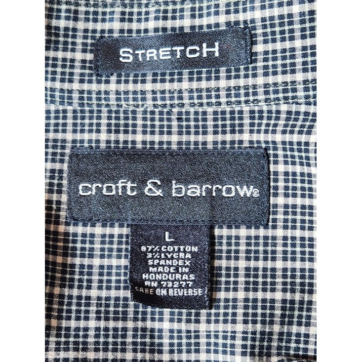 Croft and Barrow Tan and Black Plaid Button Down Shirt Size Large