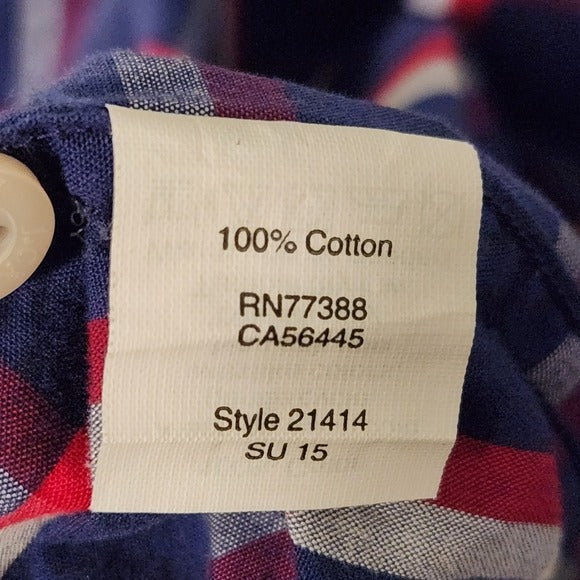 J. Crew Navy and Red Plaid Slim Fit Button Down Shirt Size Medium