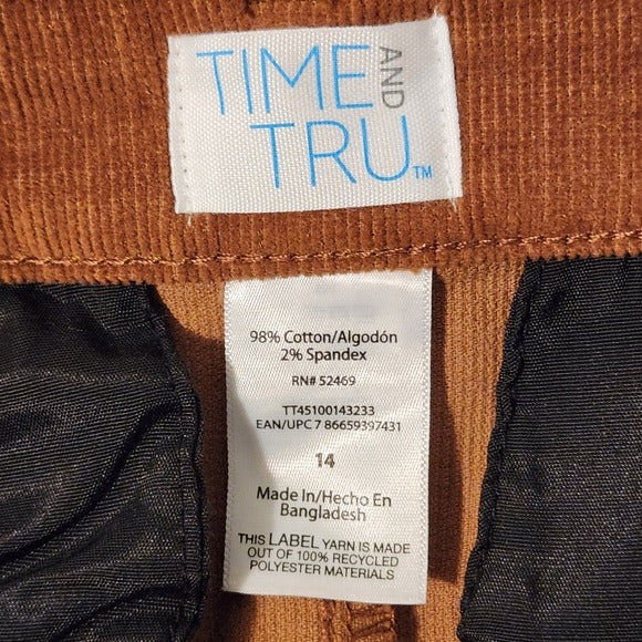 Time and Tru Brown Corduroy Straight Midi Skirt Size 14