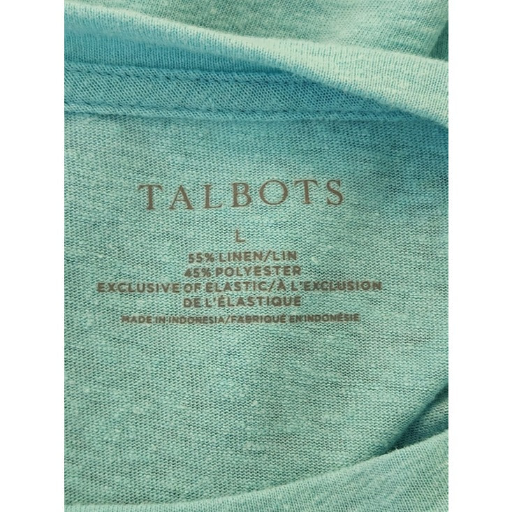 Talbots Aqua Blue Linen Blend Short Sleeve Tee Size Large
