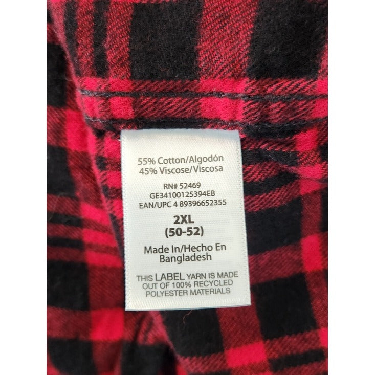 George Red and Black Plaid Flannel Shirt Size 2XL