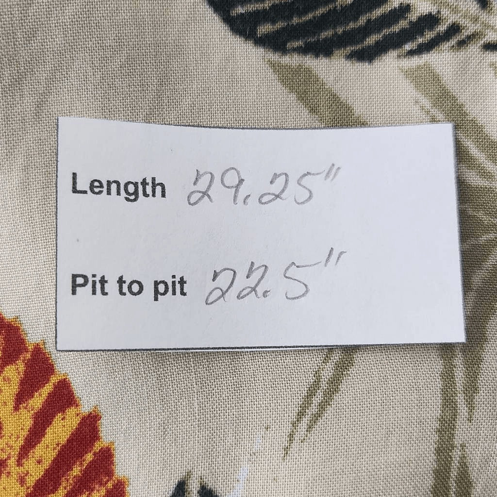 Puritan Khaki Hawaiian Shirt with Orange and Green Floral Print Size Medium