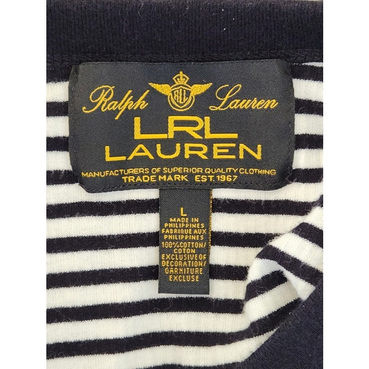 Lauren Ralph Lauren Womens Black and White Ribbed Knit Henley Size Large