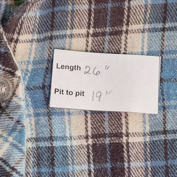 MM Vintage Gray and Blue Plaid Flannel Shirt with Embroidered Detail Size Medium