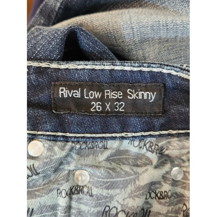 Rock & Roll Cowgirl Dark Wash Embellished Skinny Jeans Size 26 x 32