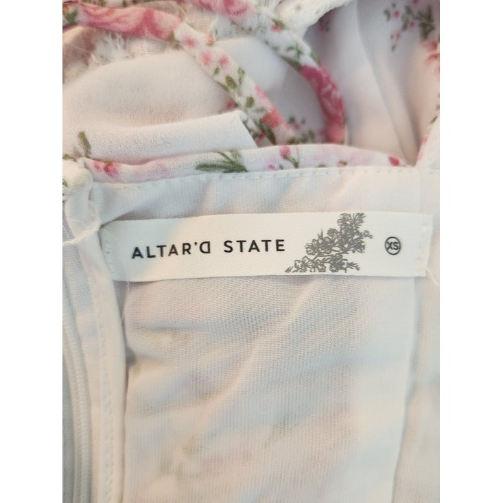 Altar'd State Pink and White Floral Boho Patchwork Mini Dress Size XS Flaw