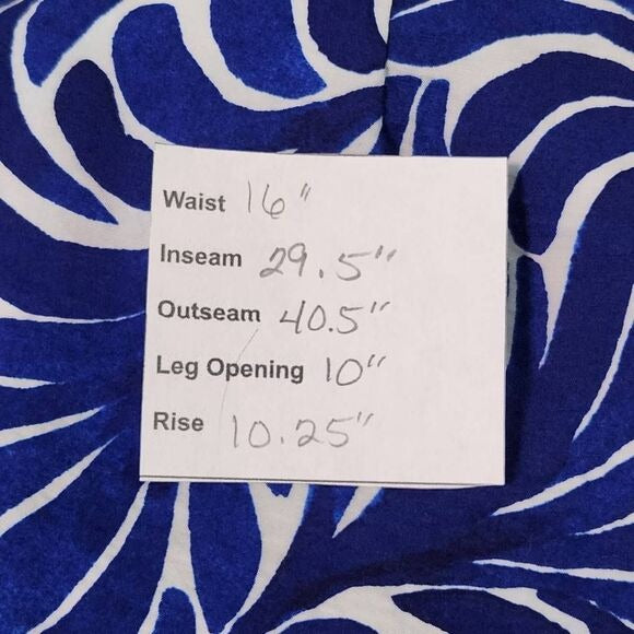 H&M Blue Print Wide Leg Pants Size 12 Blue and White Print Resortwear Pants