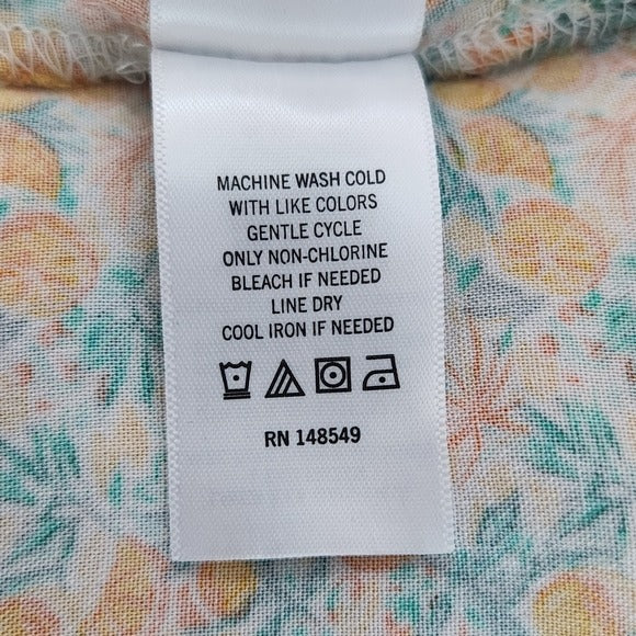 Kenneth Cole Orange and Blue Citrus Print Short Sleeve Button-Up Shirt Size XL