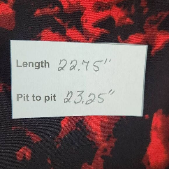 Carmen Marc Valvo Red and Black Print Blouse with Bell Sleeves Size XL, New