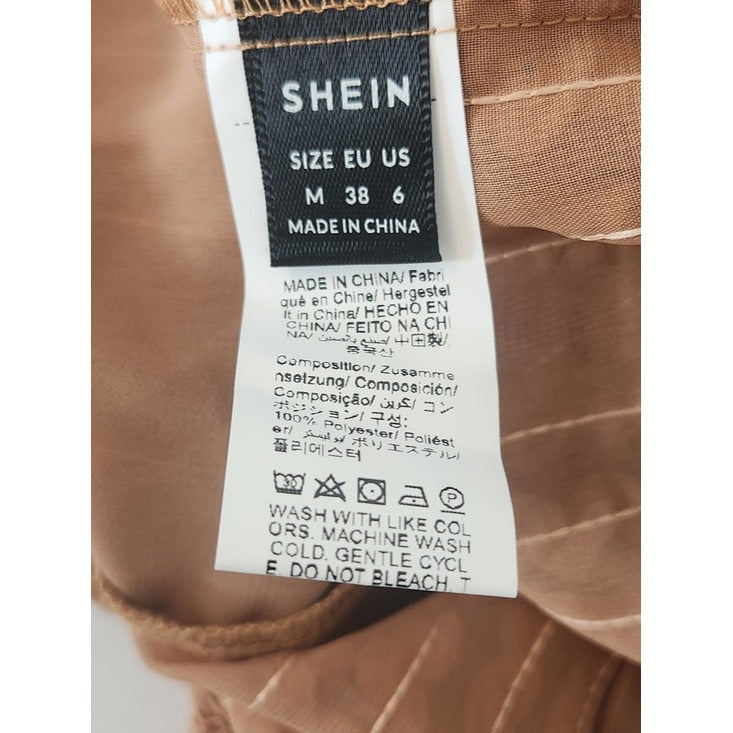 SHEIN Tan Sheer Button Up Blouse with Lace Trim Size 6 NWOT
