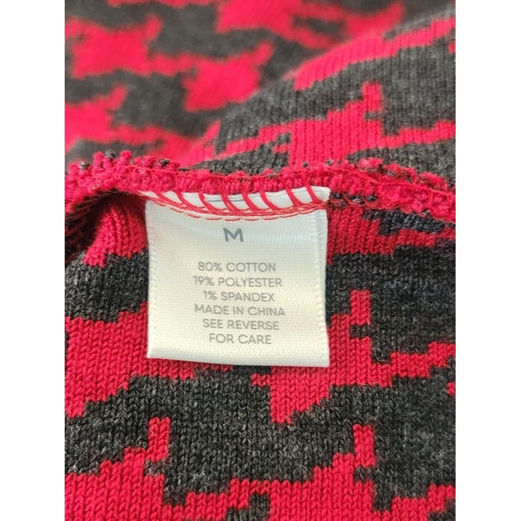 New Look Red and Gray Houndstooth Knit Skater Mini Skirt Size Medium NWOT