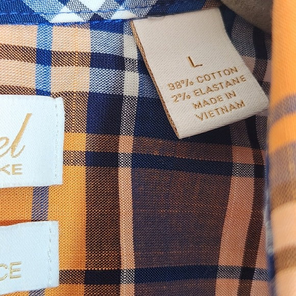 Roundtree & Yorke Orange and Blue Short Sleeve Button Down Shirt Size Large