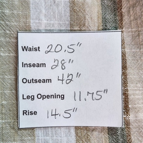 Mlle Gabrielle Tan and Green Striped Cotton Wide Leg Pull-on Pants Size 3X